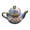 Porcelain Serving Teapot Retro Theme with Blue & Golden Flower Design