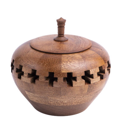 Handcrafted Wooden Sugar Bowl with Lid – Rustic Style Alborz