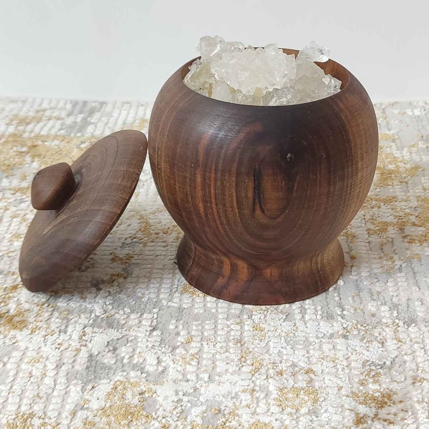 Handcrafted Wooden Sugar Bowl with Lid – Rustic Style Saye