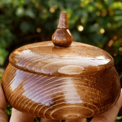 Handcrafted Wooden Sugar Bowl with Lid – Rustic Style Negin
