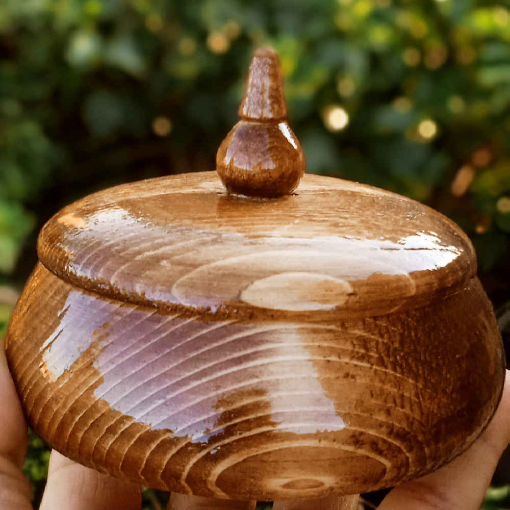 Handcrafted Wooden Sugar Bowl with Lid – Rustic Style Negin