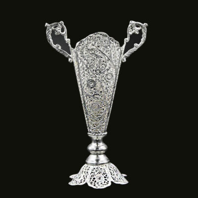 Decorative Persian Filigree Silver Coated Vase Trumpet Ermia