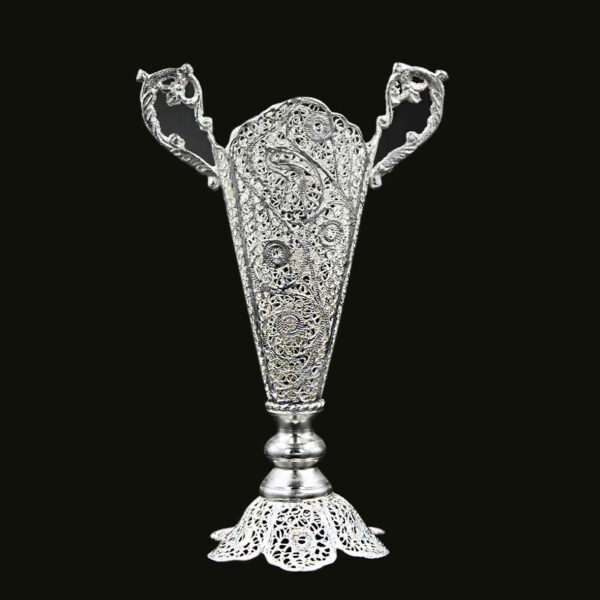 Decorative Persian Filigree Silver Coated Vase Trumpet Ermia