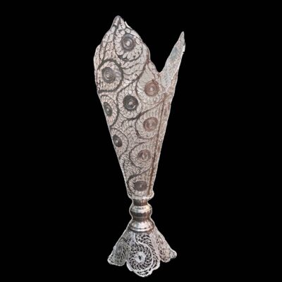 Decorative Persian Filigree Silver Coated Vase Trumpet Farnaz