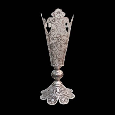 Decorative Persian Filigree Silver Coated Vase Trumpet Jalil