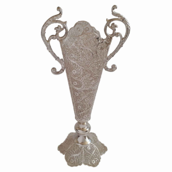 Decorative Persian Filigree Silver Coated Vase Trumpet Jami