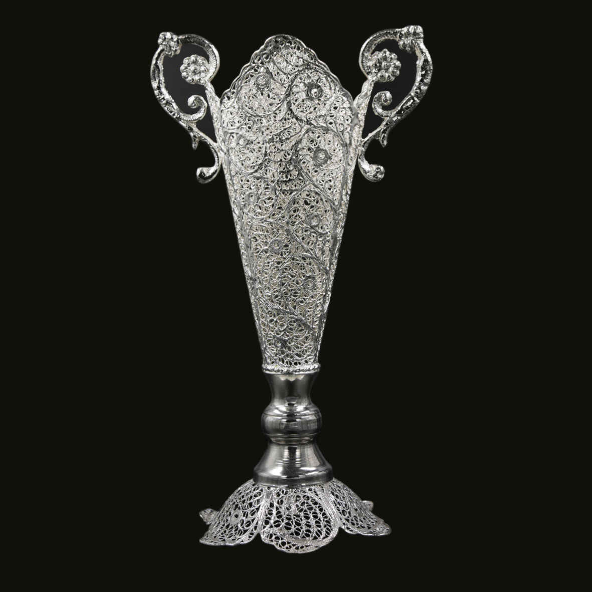 Decorative Persian Filigree Silver Coated Vase Trumpet Mahsa