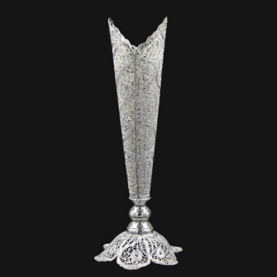 Decorative Persian Filigree Silver Coated Vase Trumpet Malileh