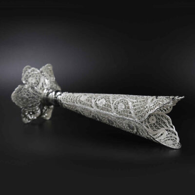 Decorative Persian Filigree Silver Coated Vase Trumpet Malileh