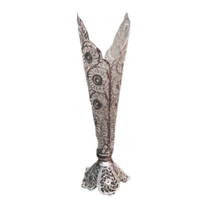 Decorative Persian Filigree Silver Coated Vase Trumpet Moshaki