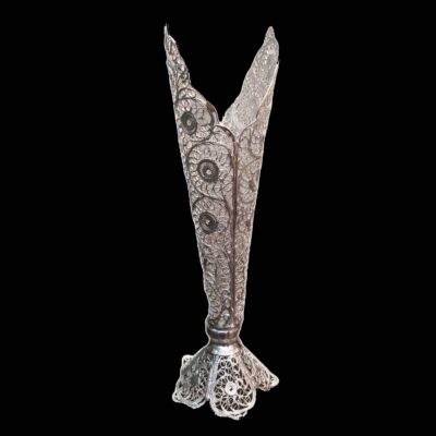 Decorative Persian Filigree Silver Coated Vase Trumpet Moshaki