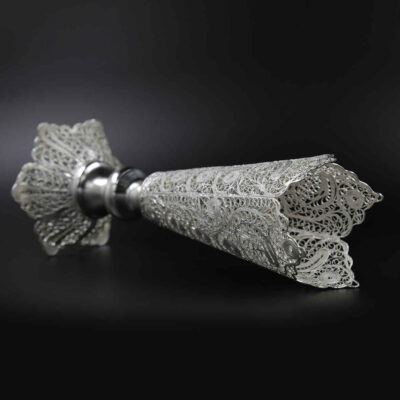 Decorative Persian Filigree Silver Coated Vase Trumpet Nazanin