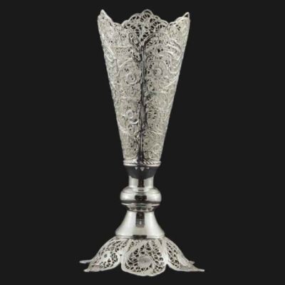 Decorative Persian Filigree Silver Coated Vase Trumpet Tina