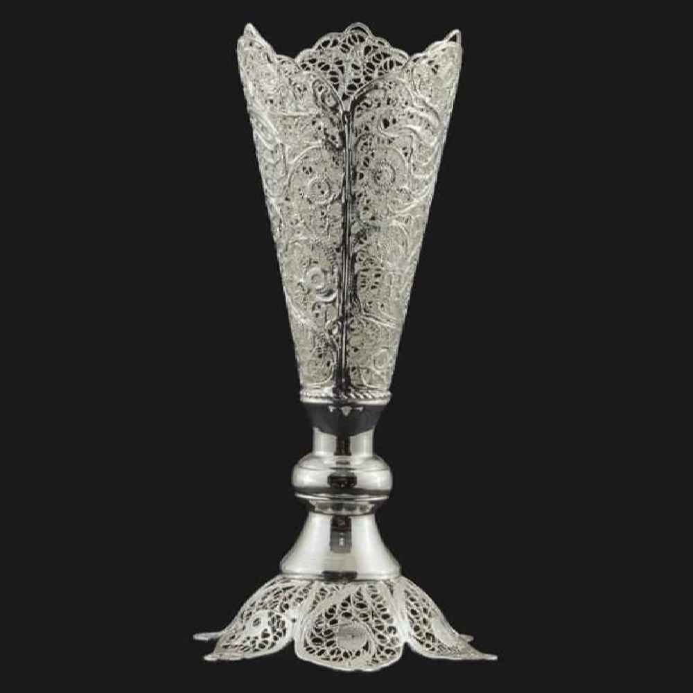 Decorative Persian Filigree Silver Coated Vase Trumpet Tina