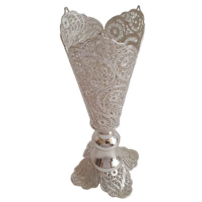 Decorative Persian Filigree Silver Coated Vase Trumpet Tina
