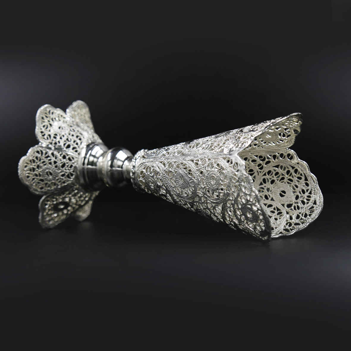 Decorative Persian Filigree Silver Coated Vase Trumpet Yasin
