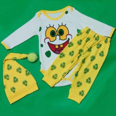 Long Sleeve Onesie Set Model Sponge Bob (3 Pcs)