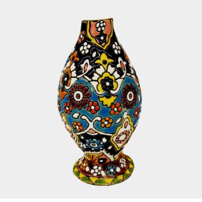 Handcrafted Persian Pottery Pen Holder for Desk – Minakari Enameled, Floral