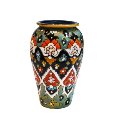 Handcrafted Persian Pottery Pen Holder for Desk – Minakari Enameled, Flowers