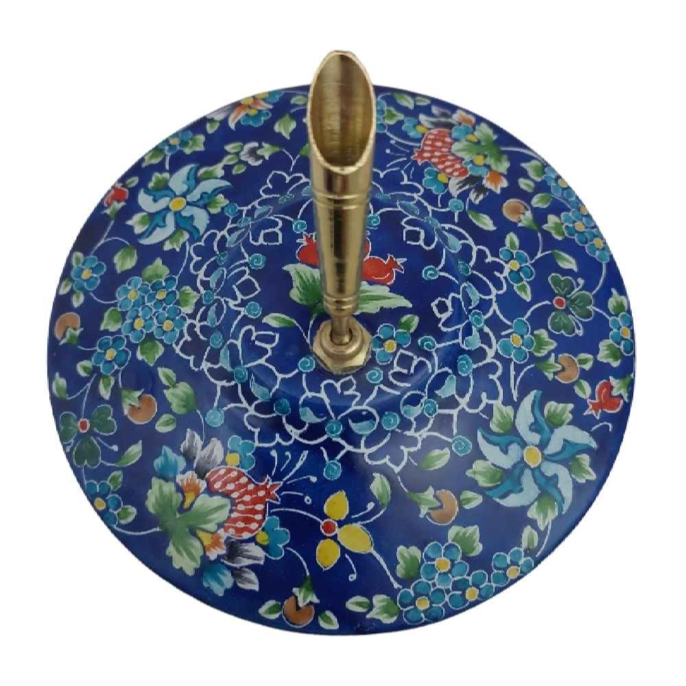 Enamel Elegance – Persian Copper Pen Holder with Blue Floral Minakari
