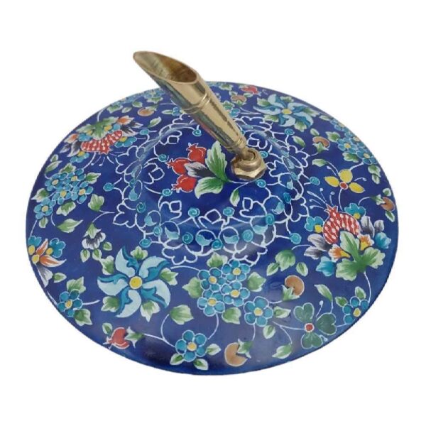 Enamel Elegance – Persian Copper Pen Holder with Blue Floral Minakari