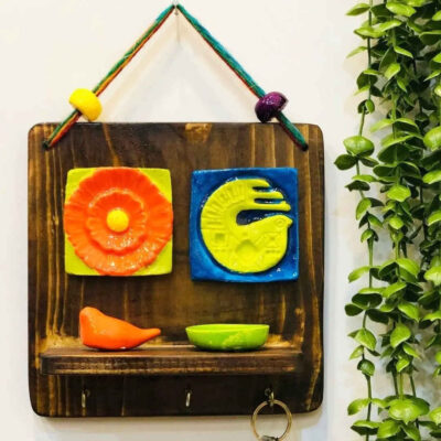 Decorative & Handcrafted Wall Key Holder with the Deign Bird & Sun