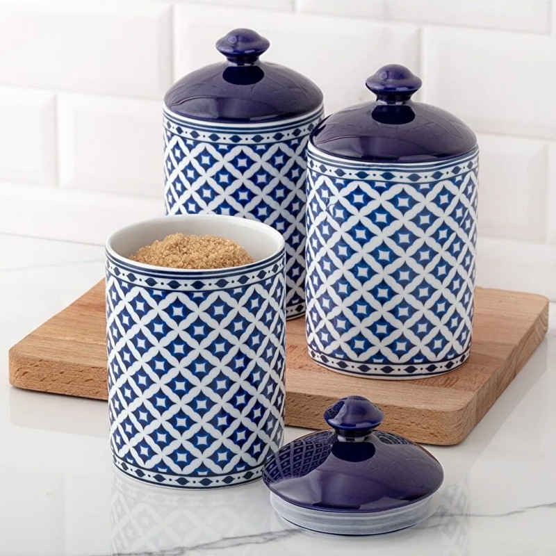 Porcelain Canister Jar for Kitchen Model Dames Set of 3