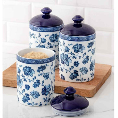 Porcelain Canister Jar for Kitchen Model Fleur Cruet Set of 3
