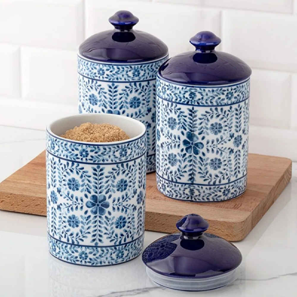 Porcelain Canister Jar for Kitchen Model Papillon Set of 3