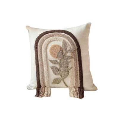 Punch Needle Cushion Cover – Embroidered Cotton Fabric & Rainbow Design