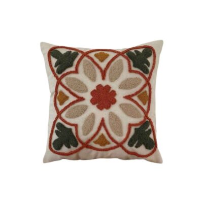 Punch Needle Cushion Cover – Embroidered Cotton Fabric & Traditional Design