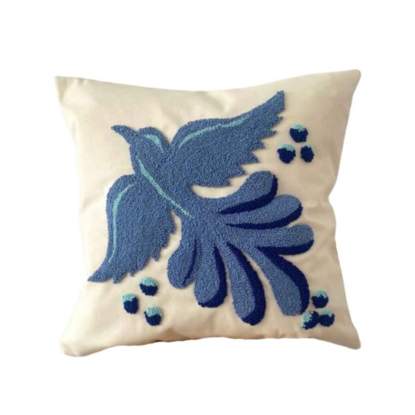 Punch Needle Cushion Cover - Embroidered Cotton Fibers & Bird Design