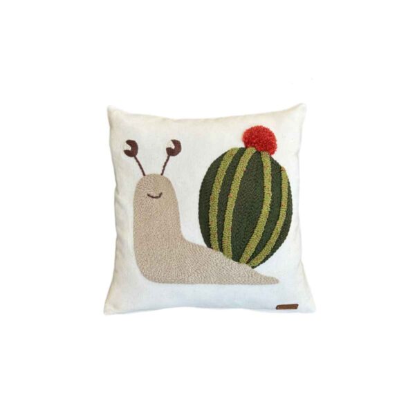 Punch Needle Cushion Cover - Embroidered Cotton Fabric & Snail Design