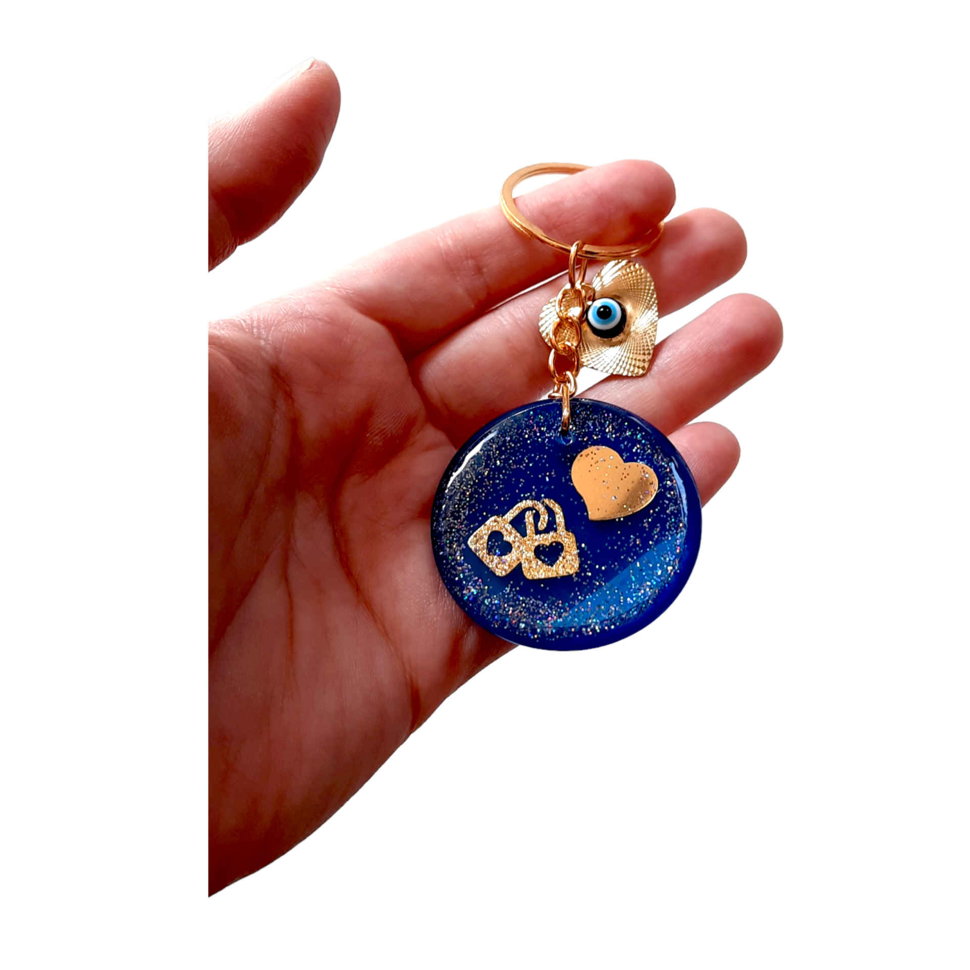 Resin Keychain – Evil Eye & Heart Design