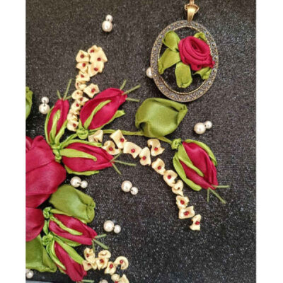 Ribbon Embroidery Clutch Handbag – Velvet with Sara Design