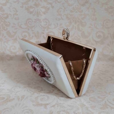 Ribbon Embroidery Clutch Handbag with Floral Detail for Evening Party