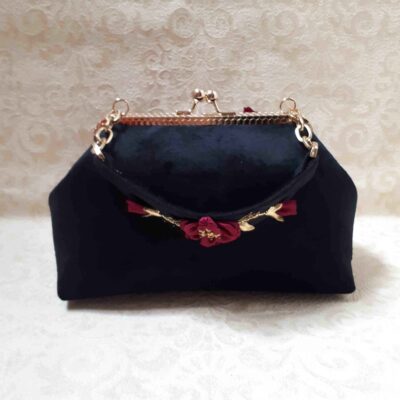 Ribbon Embroidery Clutch Handbag – Velvet with Butterfly Pattern