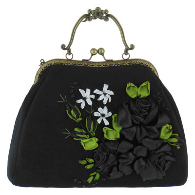 Ribbon Embroidery Clutch Handbag – Velvet with Malih Design