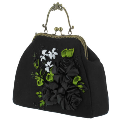 Ribbon Embroidery Clutch Handbag – Velvet with Malih Design