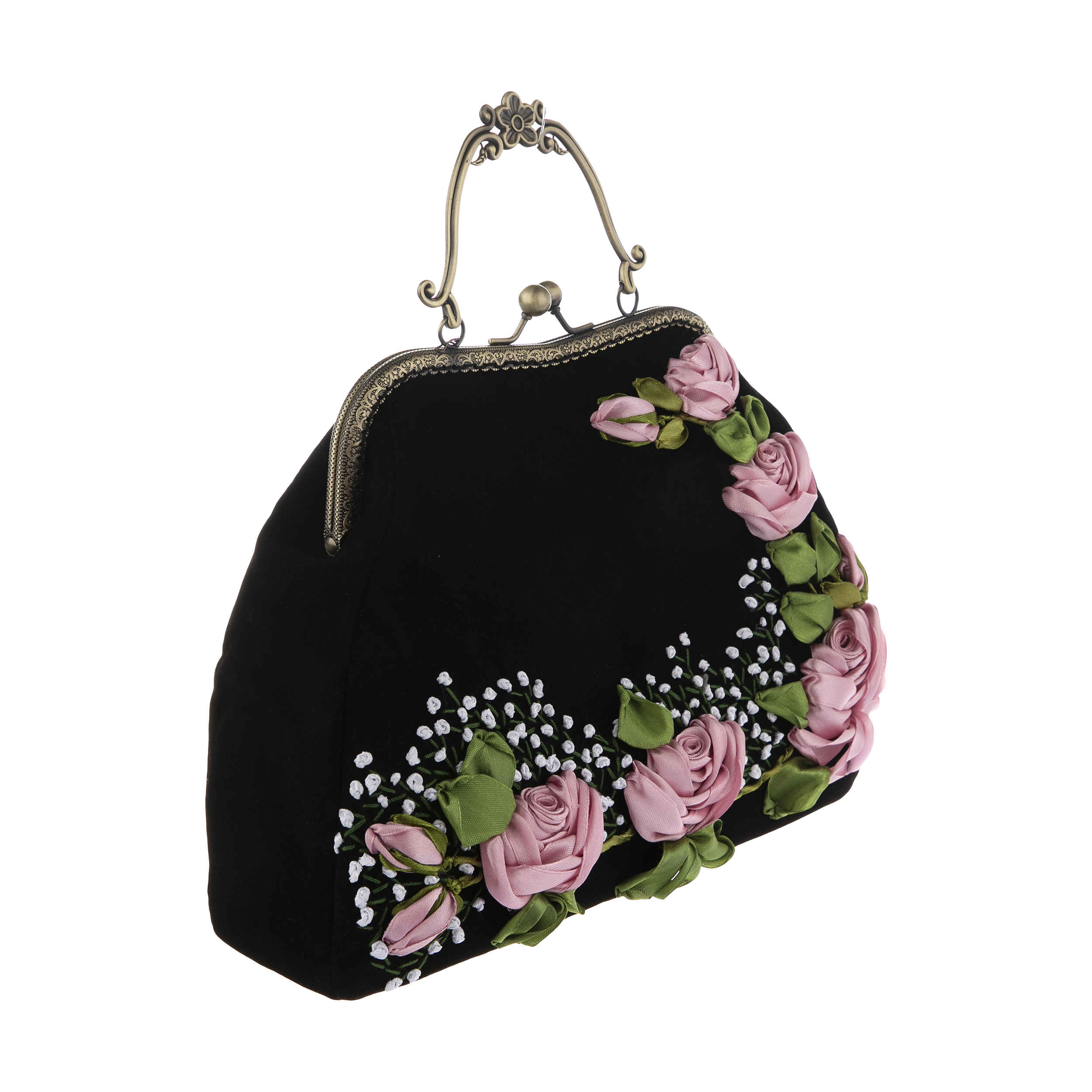 Ribbon Embroidery Clutch Handbag – Velvet with Nasrin Design