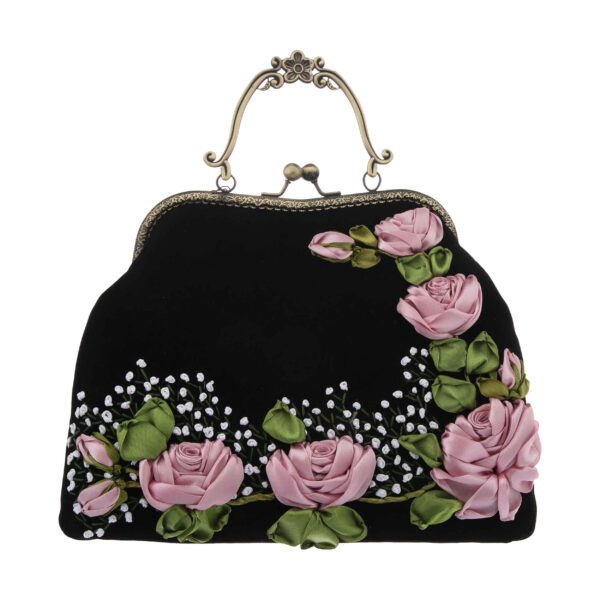 Ribbon Embroidery Clutch Handbag - Velvet with Nasrin Design