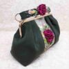 Ribbon Embroidery Clutch Handbag - Velvet with Pile Pattern
