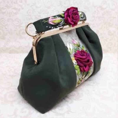 Ribbon Embroidery Clutch Handbag – Velvet with Pile Pattern