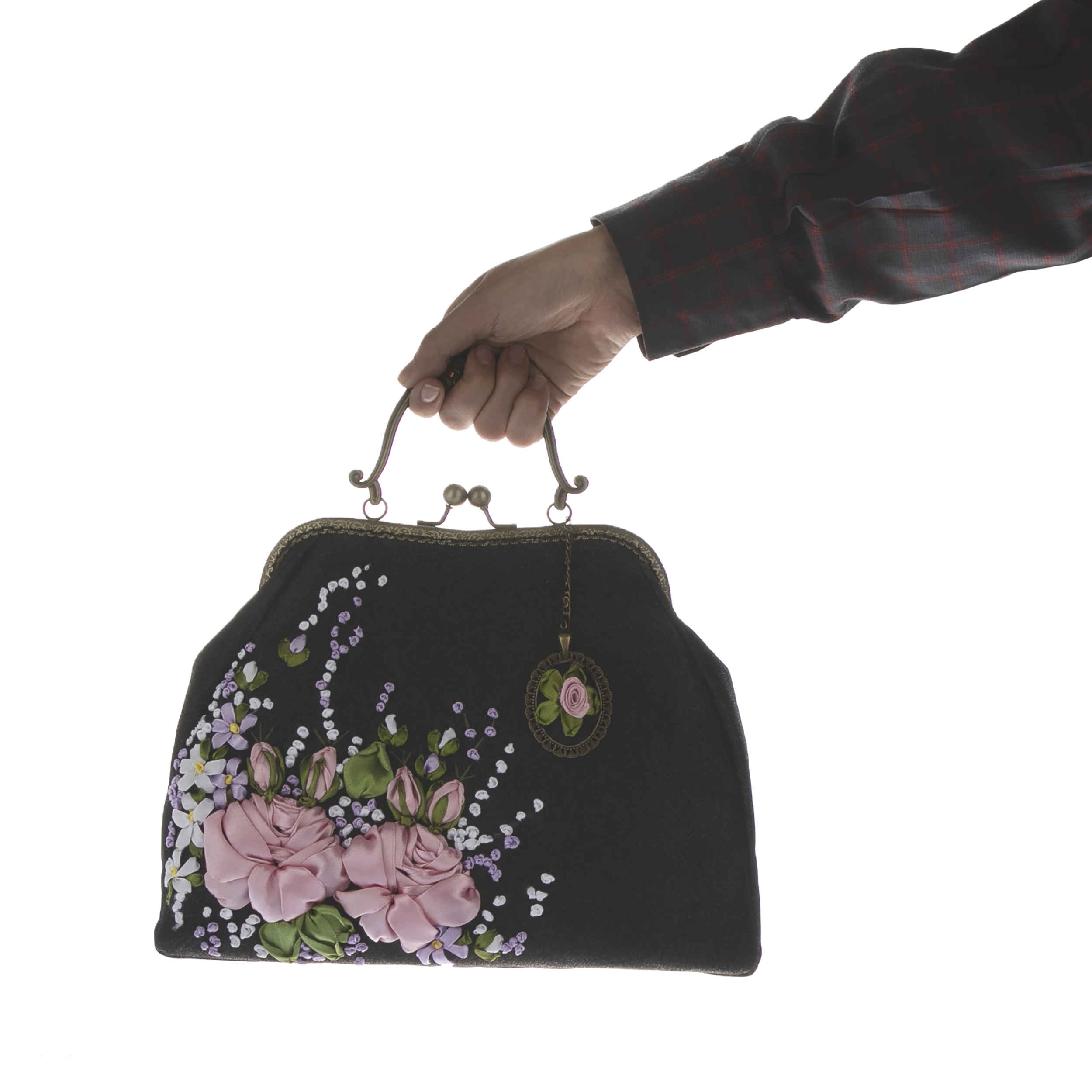 Ribbon Embroidery Clutch Handbag – Velvet with Reyhan Design