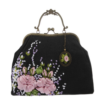 Ribbon Embroidery Clutch Handbag – Velvet with Reyhan Design