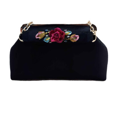 Ribbon Embroidery Clutch Handbag – Velvet with Samira Design