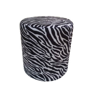 Round Velvet Footstool With Animal Design Model Zebra