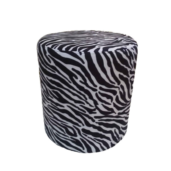 Round Velvet Pouf With Animal Design Model Zebra