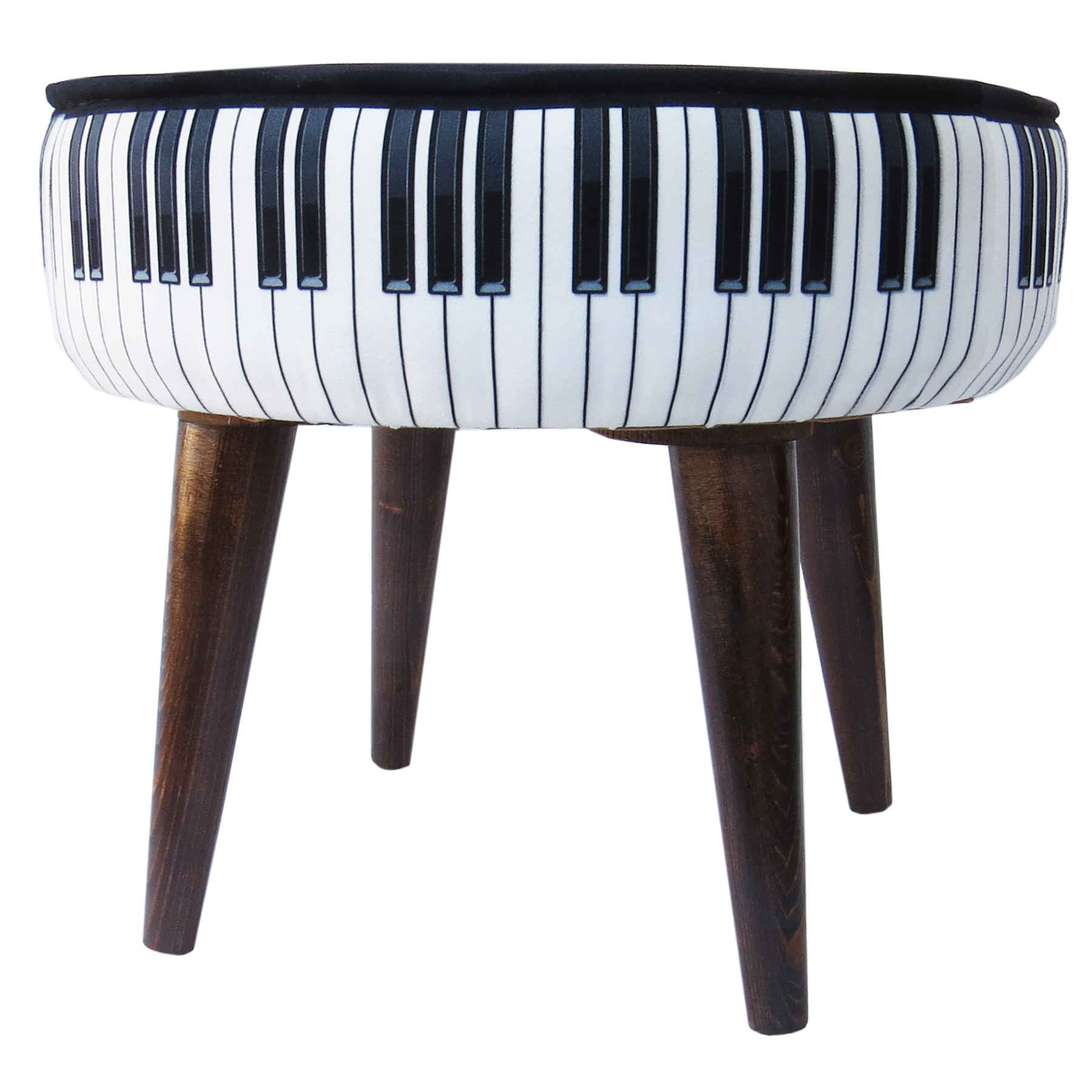 Round Velvet Footstool With Wooden Legs Model Piano