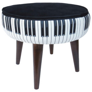 Round Velvet Footstool With Wooden Legs Model Piano